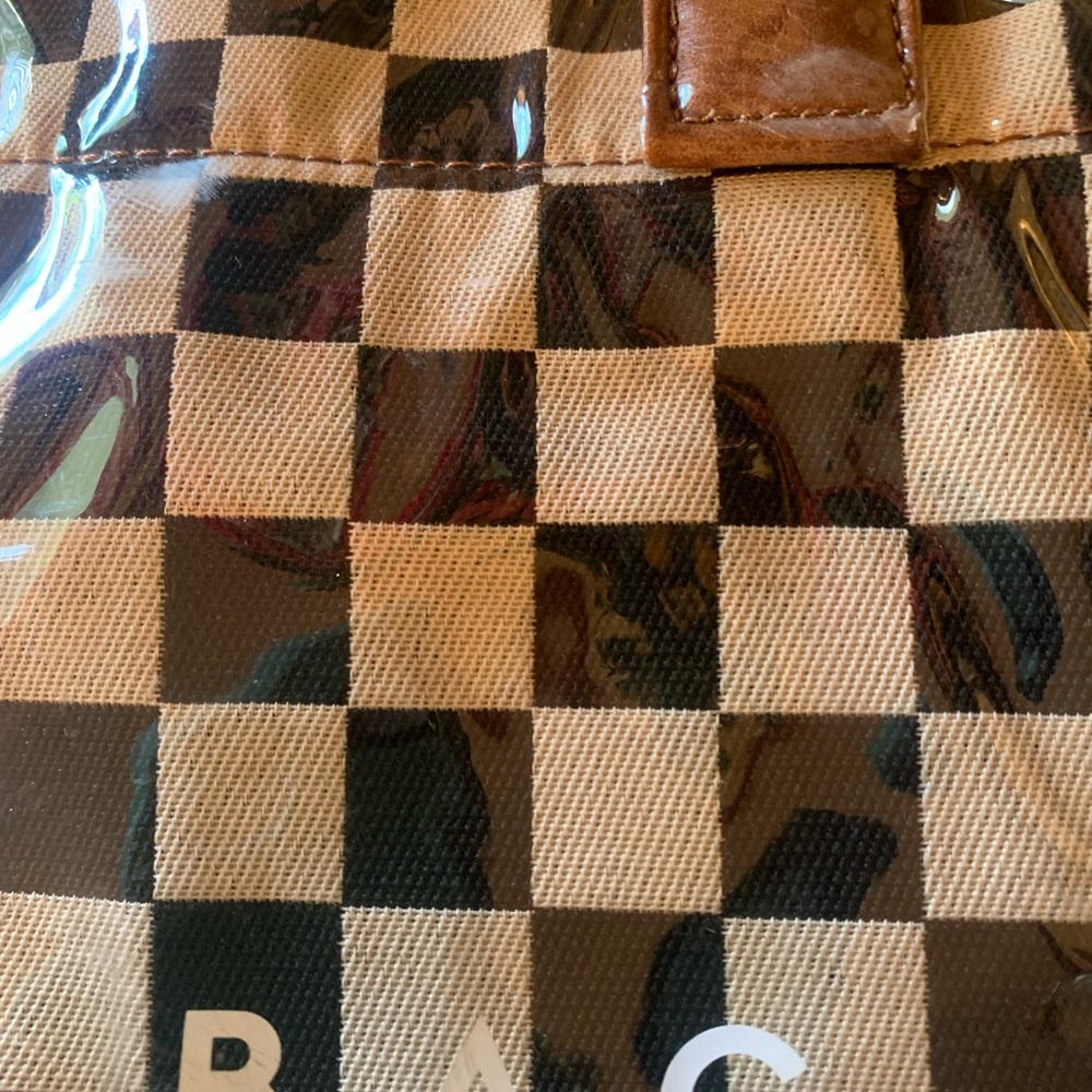 Checkerboard GLOSS tote bag, BLACK and TAN, waterproof PVC coating. - Picture 11 of 11